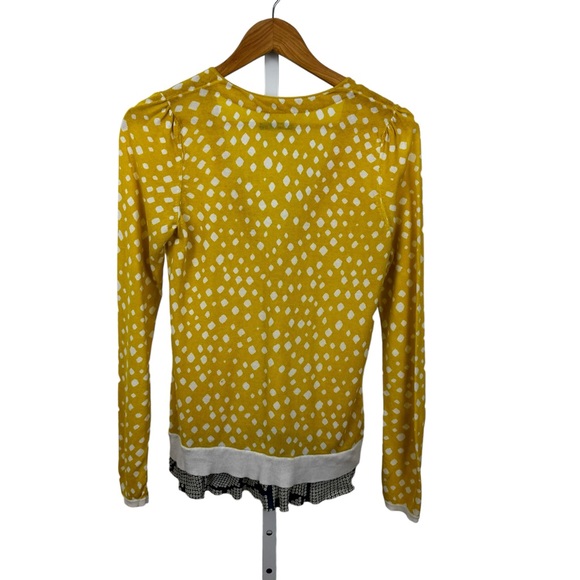 * Leifsdottir Anthropologie Cardigan Yellow Ruffle Detail Preppy Dot Y2K - Picture 11 of 13